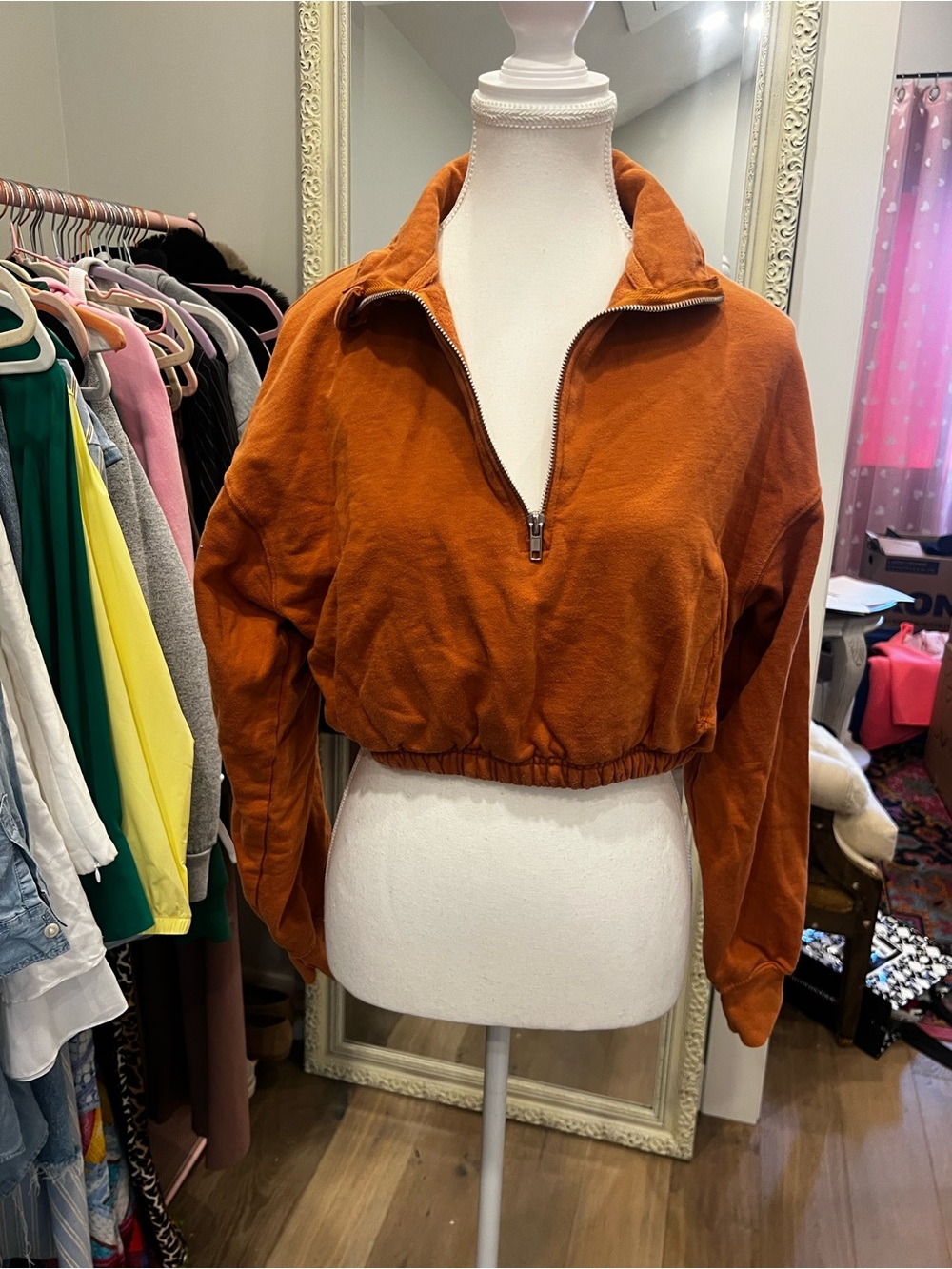 Arizona Jean Company Cropped Half-Zip Pullover in Rust Orange